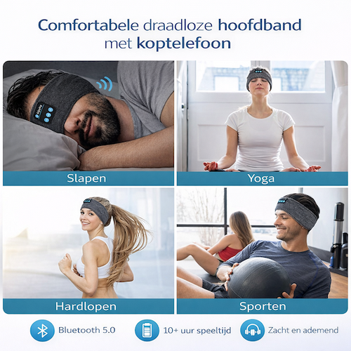 EaziTunes™  Draadloze Hoofdband met Geluid en Slaapmasker