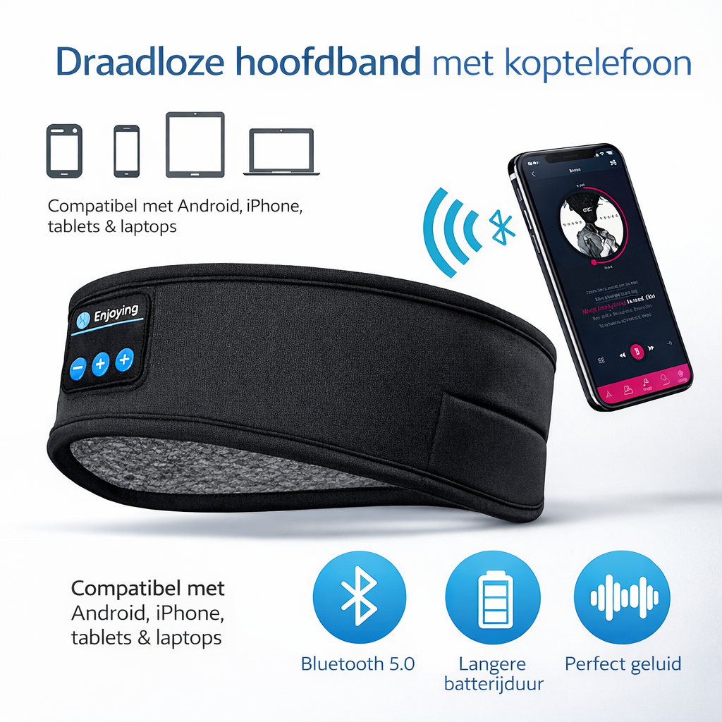 EaziTunes™  Draadloze Hoofdband met Geluid en Slaapmasker