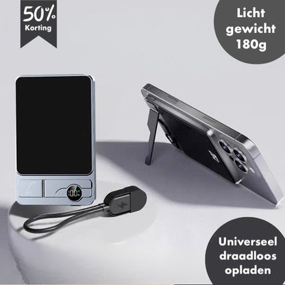 StandUp Powerbank - Magnetische Draadloze Oplader met Standaard (1 cm Dun)