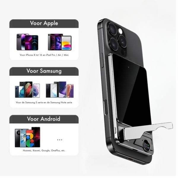 StandUp Powerbank - Magnetische Draadloze Oplader met Standaard (1 cm Dun)