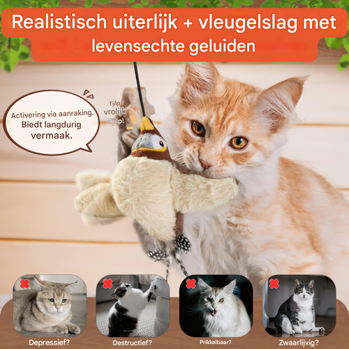 KlapperVogel, het interactieve kattenspeelgoed met vleugelslag