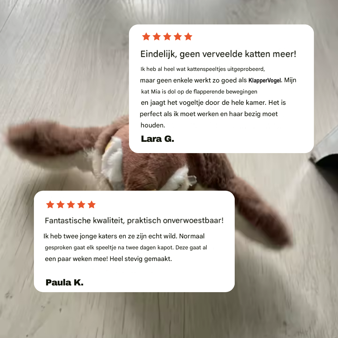 KlapperVogel, het interactieve kattenspeelgoed met vleugelslag