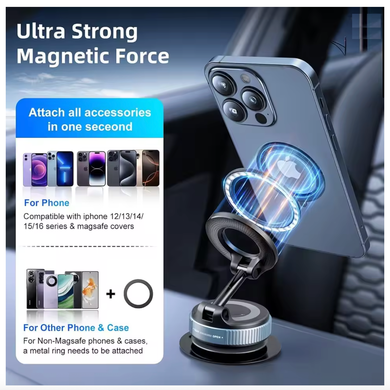 MagMount™ EazGrip – Duurzame Magnetische Telefoonhouder voor Auto met 360° Rotatie