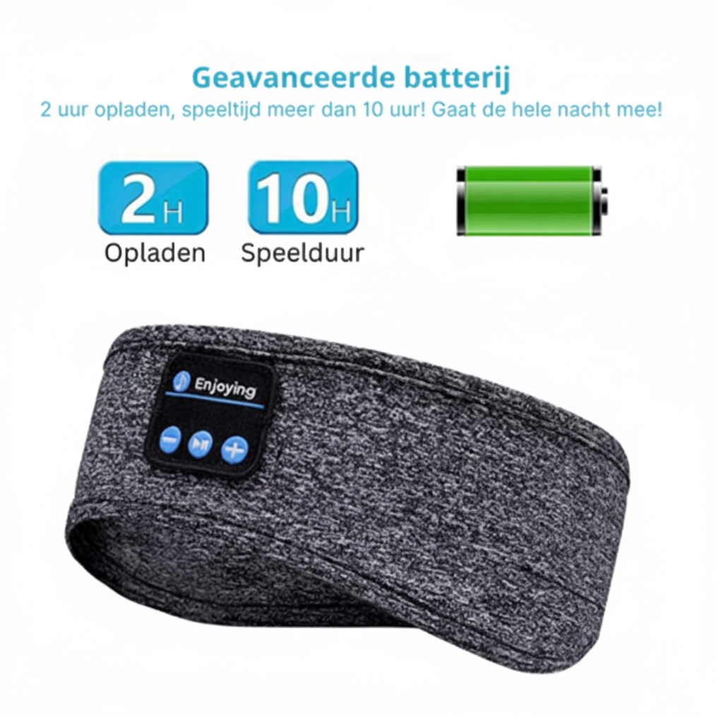 EaziTunes™ hoofdband met lange batterijduur van 10 uur voor ononderbroken muziek en ontspanning.