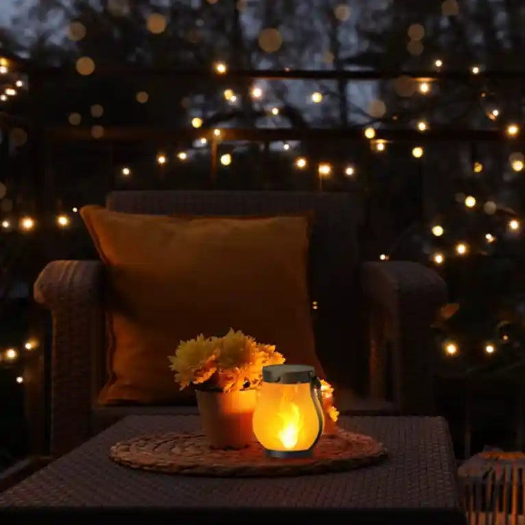 EveningFlame – Solar Lantaarn met Vlameffect voor Tuin, Balkon & Camping