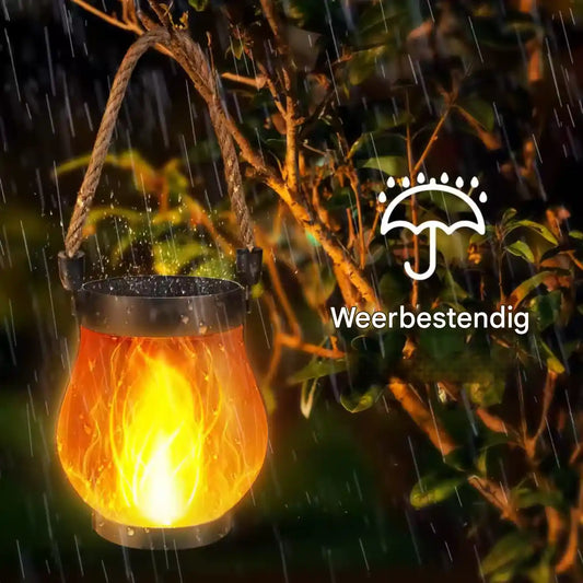 EveningFlame – Solar Lantaarn met Vlameffect voor Tuin, Balkon & Camping