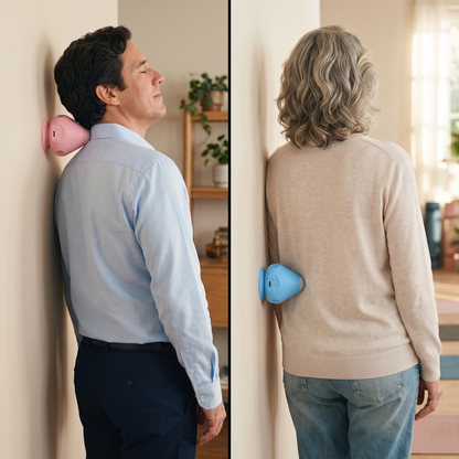 Man en vrouw gebruiken de Triggerpoint Muurmassager