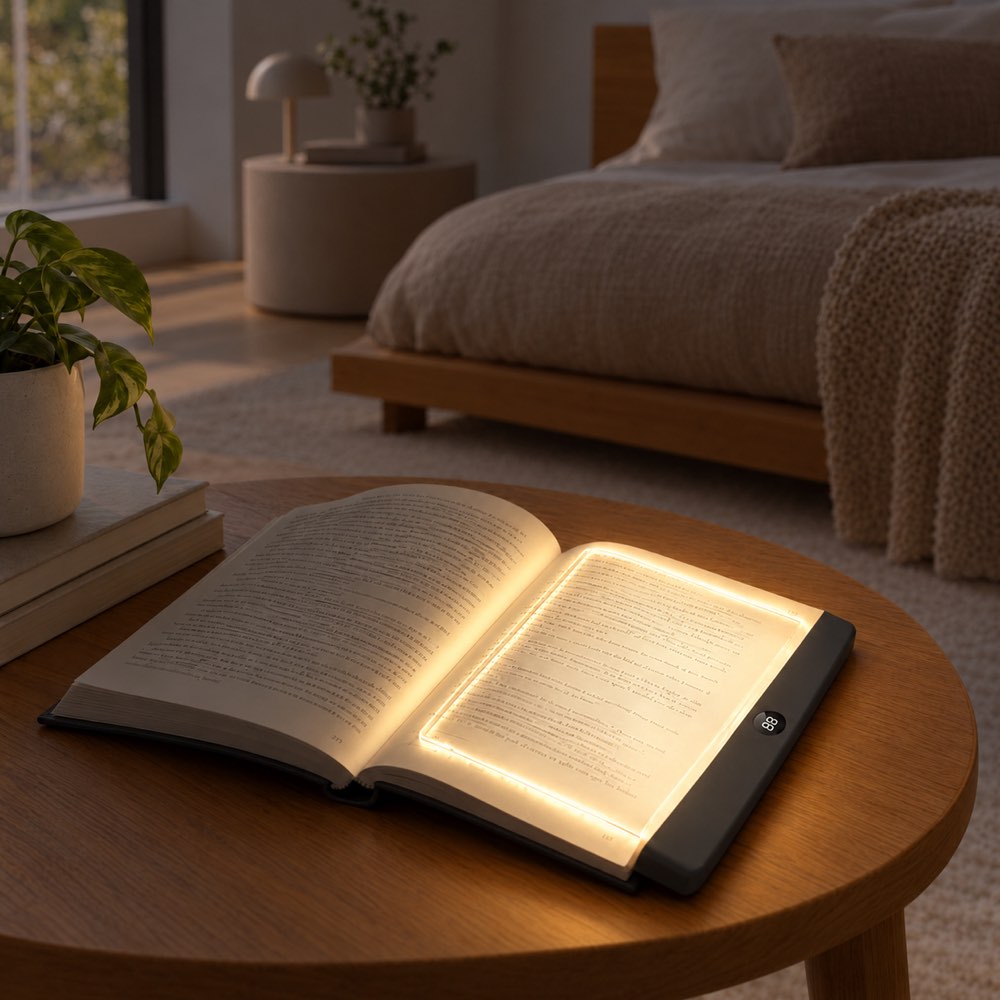 Oogrust Leeslamp op een boek in een rustige slaapkamer - je leesgewoonte weer terug