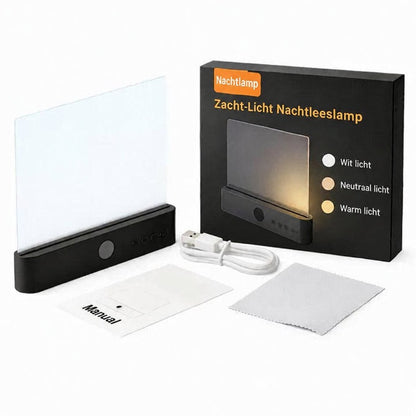 Oogrust Leeslamp zwart met verpakking, USB-kabel, reinigingsdoekje en handleiding